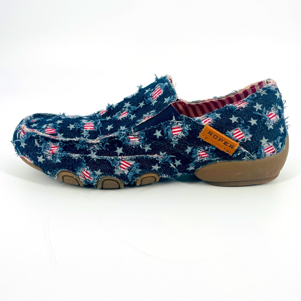 ROPER - USA Patriotic Distressed Daisy Driving Style Loafer - Size 7